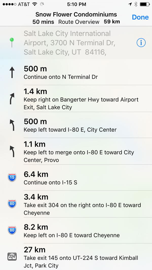 With a little help from Siri it took us 45 minutes from the Airport to Sunflower Condominums at Park City