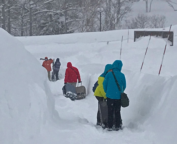 Deep snow at the entrance to Shiga Kogen Prince Hotel West