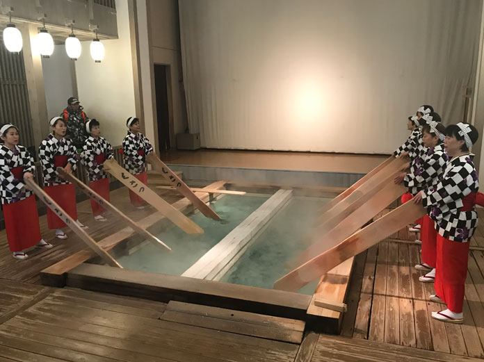 Traditional water cooling at Kusatsu Onsen