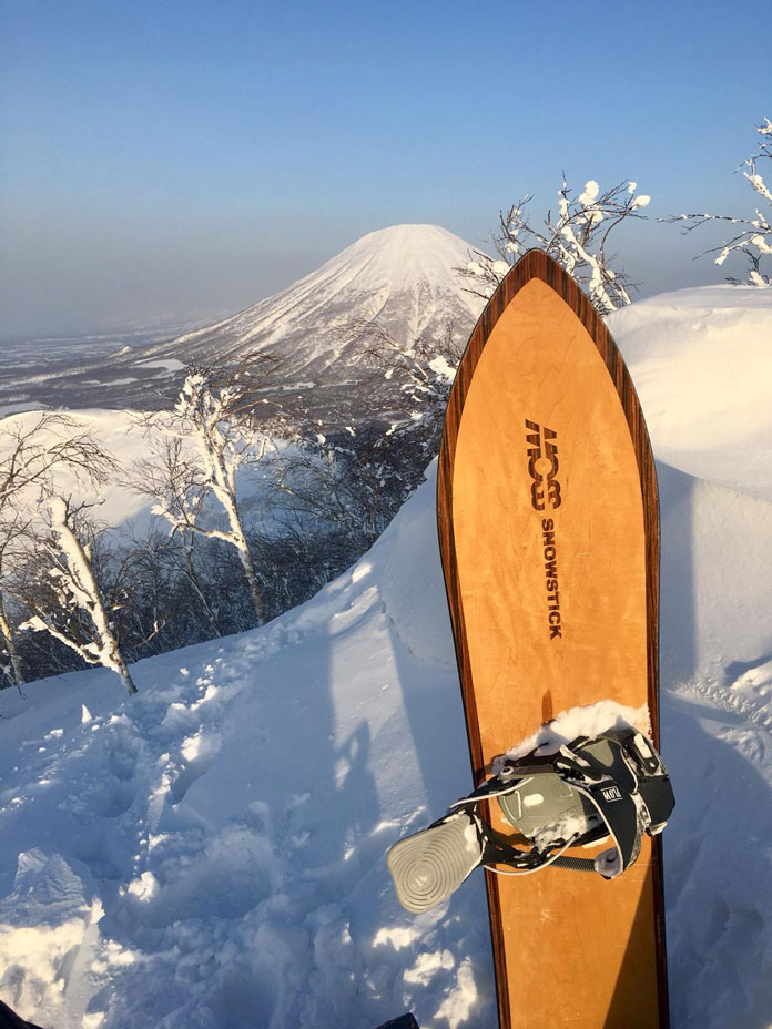 Moss Snowstick top sheet picture with Hokkaido's famous Mt Yotei ini the background
