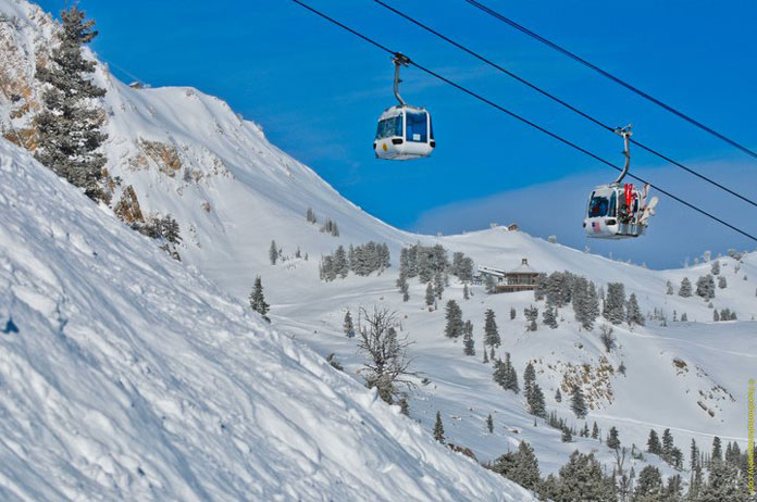 View of the upper gondola at Snow Basin Ski Resort Utah