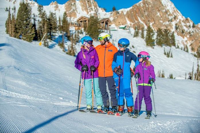 Family skiing at Snow Basin Ski Resort Utah