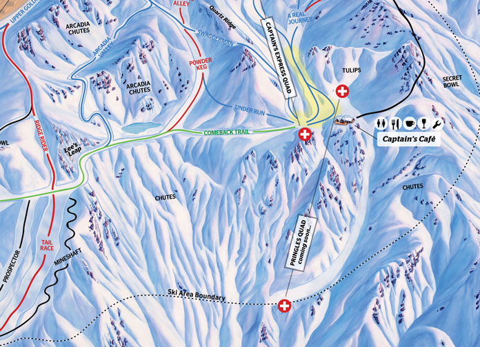 Inset of Cardrona 2019 Trail Map showing new Pringles area terrain