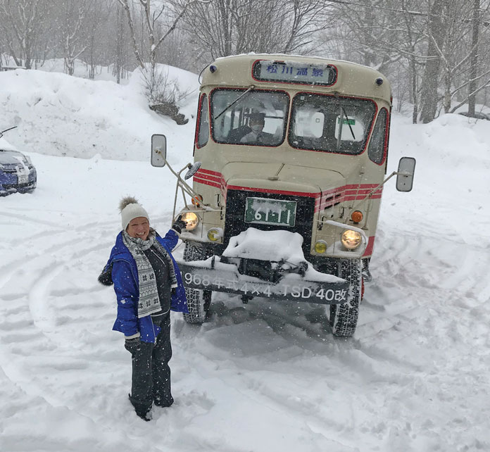 The Matsukawa Onsen Bonnet Bus in the snow 