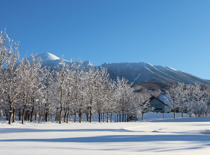 Hachimantai Mountain Hotel & Spa winter view toward Mt Iwate