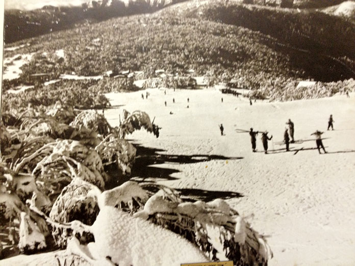 Historic shot of skiing Mt Buller c1950