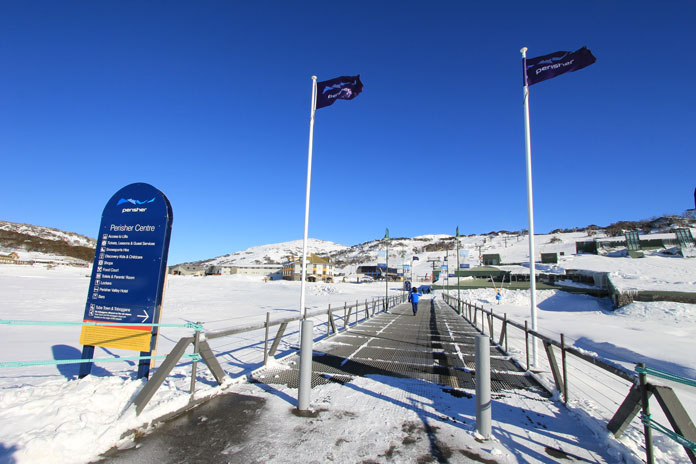 Crossing the bridge at Perisher day 1 of 2019 ski season