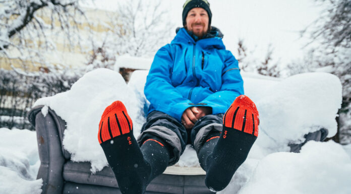 Lenz heated socks keep you warm even sitting in the snow!
