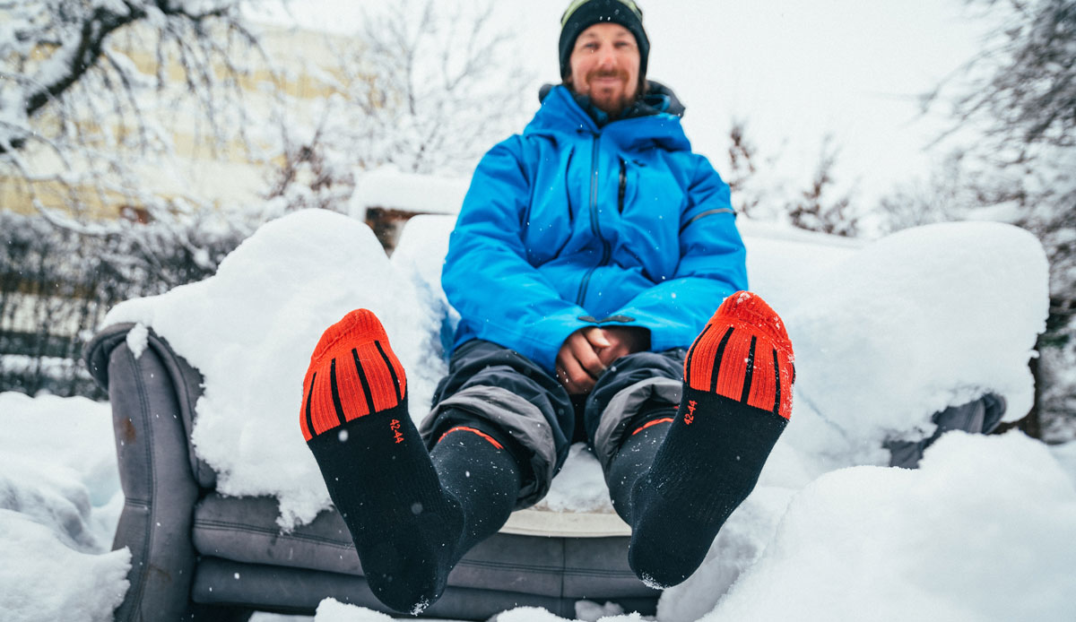 Lenz heated socks keep you warm even sitting in the snow!