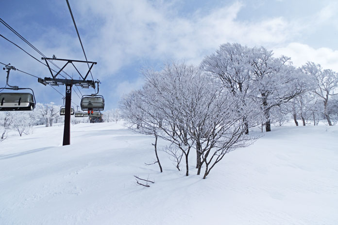 Top of hooded quad chair at Minowa ski area Aizu