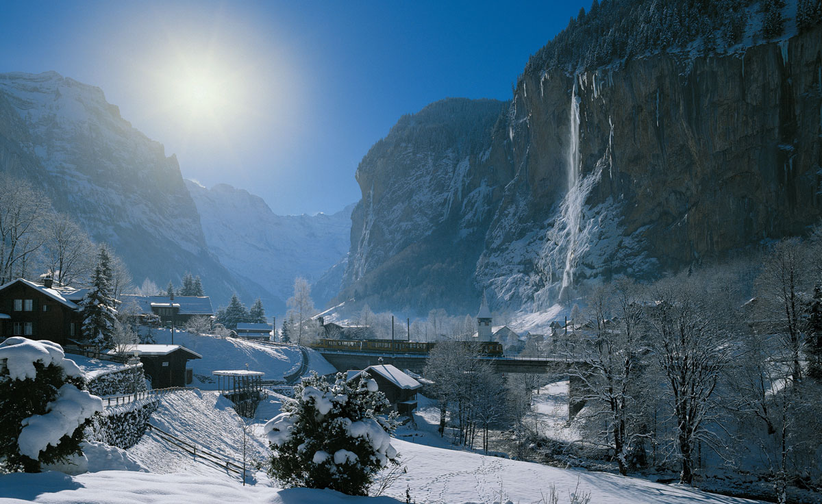 Lauterbrunnen in the Jungfrau one of the amazing ski destinations avaialbel on the Swiss Travel System