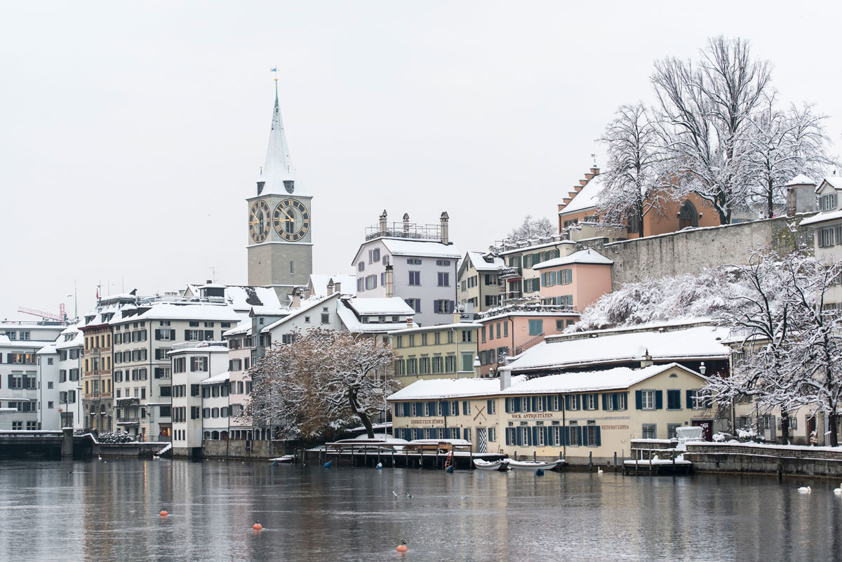 Zurich Old Town after a snowfall
