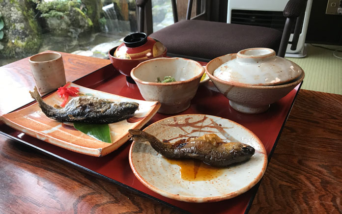 Local river fish lunch at Shirakawago