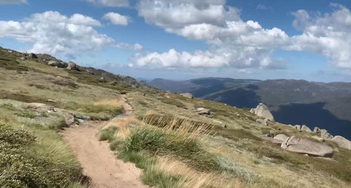 Riding the top of the Thredbo Valley MTB Trail