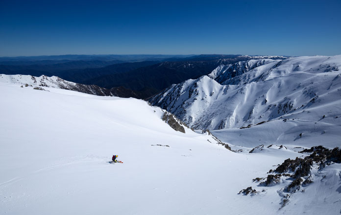 October ski line in Carruther's Chute on the Main Range, Kosciuszko National Park