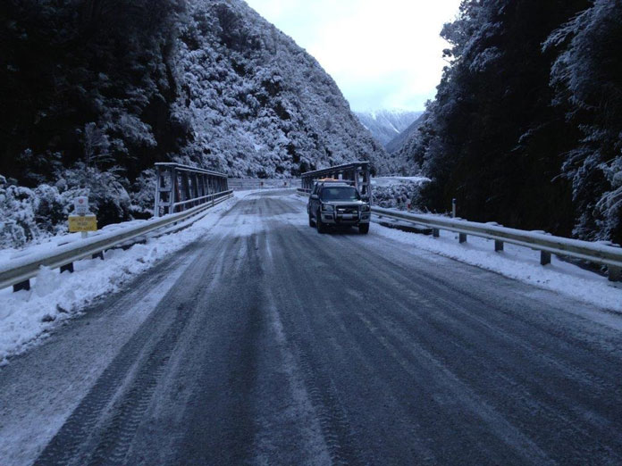 Arthurs Pass route in winter heading up from Otira