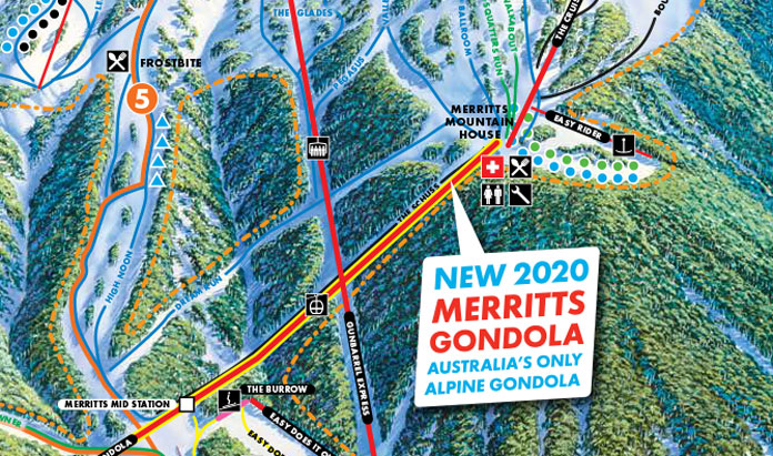 2020 Thredbo Trail Map inset of new Merritts Gondola runs