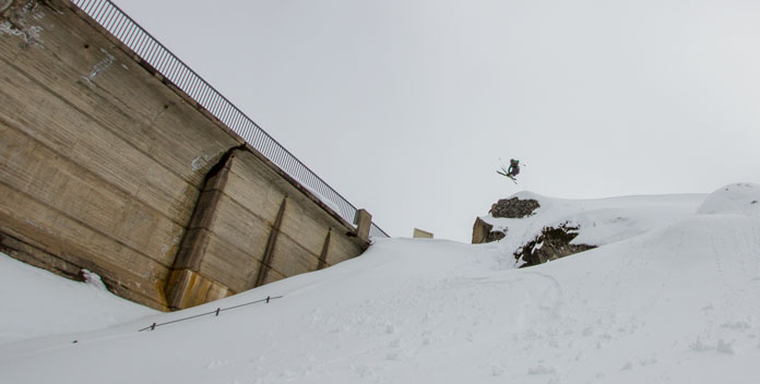 Big air off the rock at the dam wall, Guthega Ski Resort