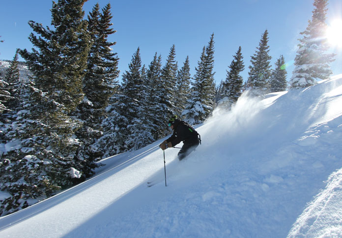 Side country powder skiing at Vail days after the storm
