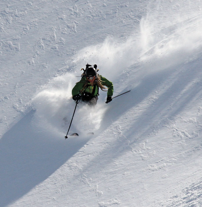 Dave Enright skiing powder below Mt Karamatsu