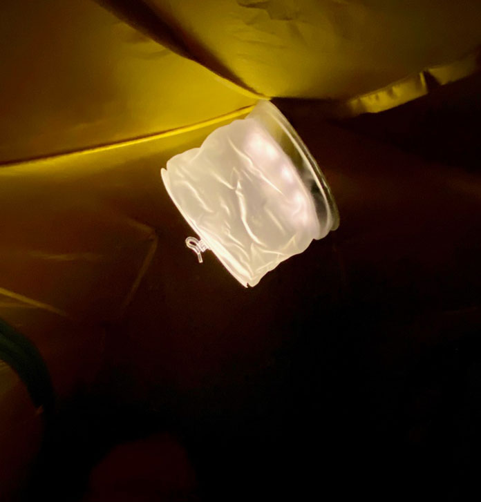 Luci Pro Solar Light on full inside the tent