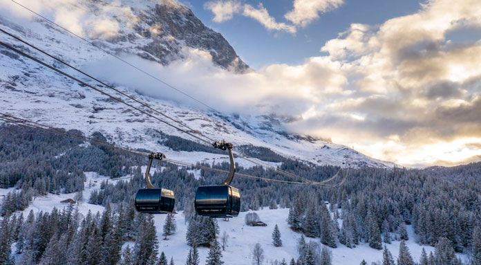 New Eiger Express lift at Grindelwald opening day December 5, 2020