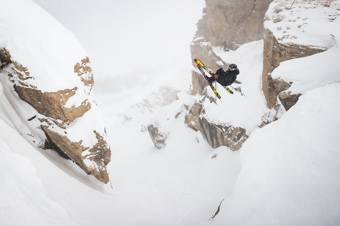 Krazt Karl Fotvedt dropping into Kings and Queens of Corbet's at Jackson Hole