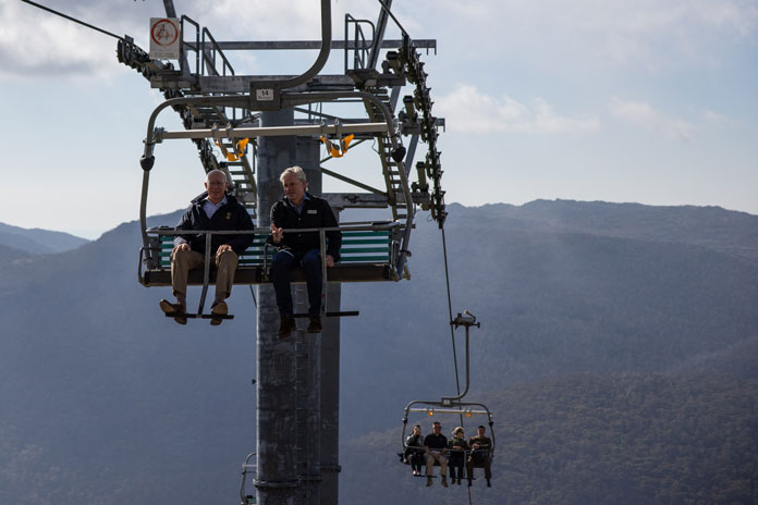 Governor General Daviid Hurley rides the chairlift at Thredbo