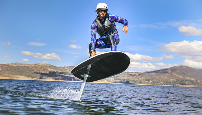 E-foil surfing action on Lake Jindabyne