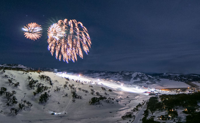 Fireworks over night ski slopes at Perisher