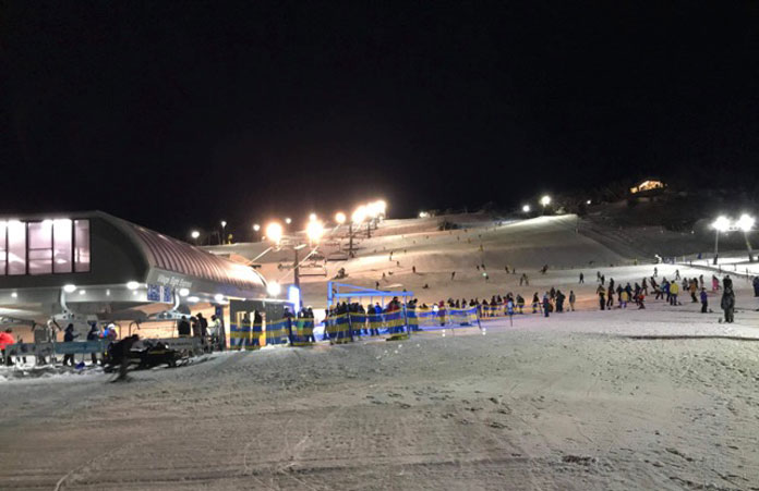 View up at Front Valley during night skiing at Perisher