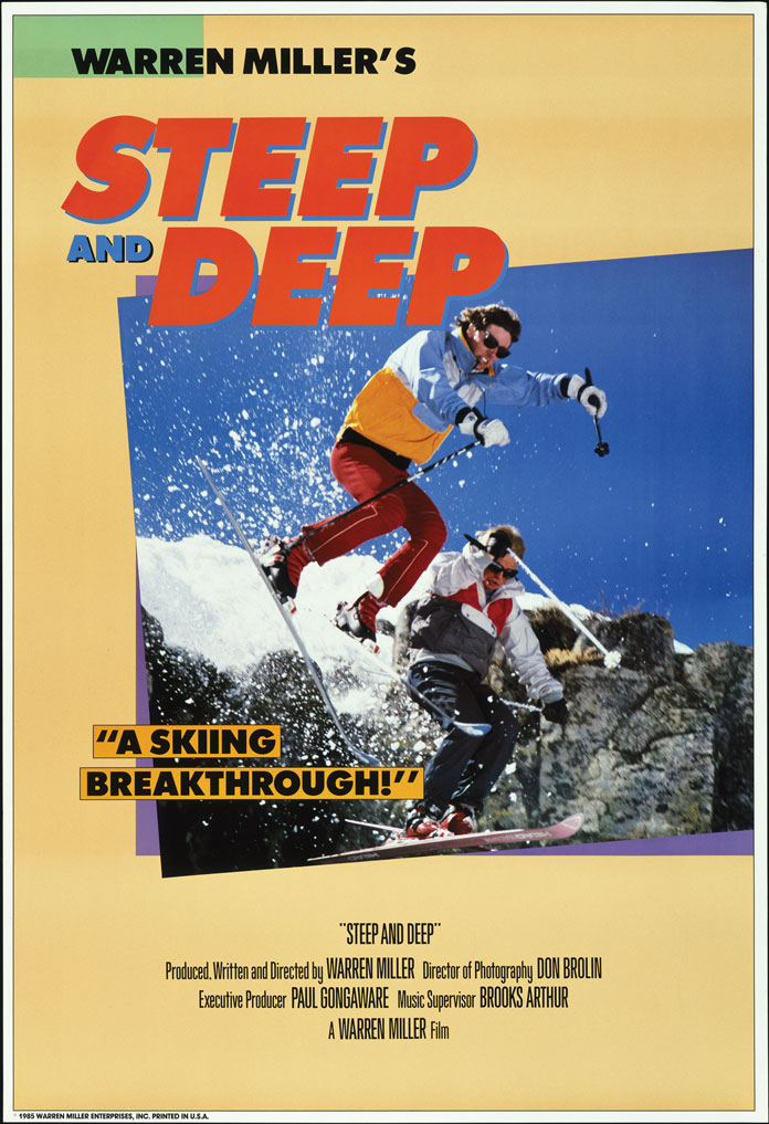 1985 the ultimate ski movie title and poster from Warren Miller - Steep and Deep