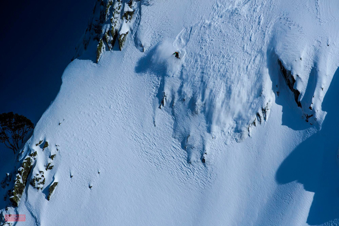 Skier jumping cliffs at Mt Hotham