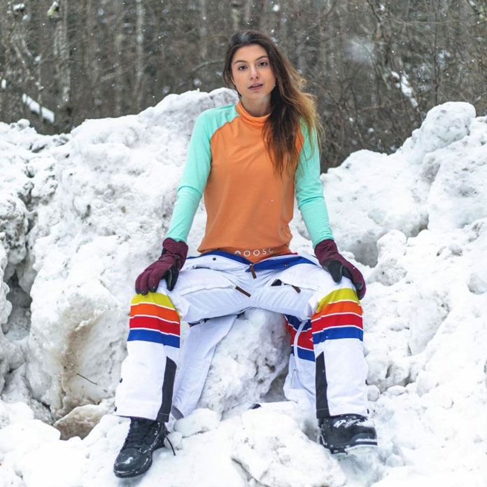 OOSC pastel base layer with Rainbow ski suit