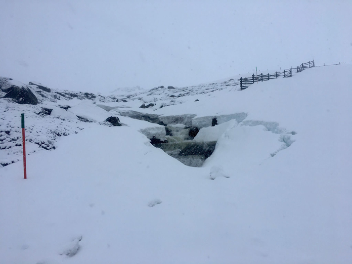 Creek opened up afer overnight storm at ThredboThere was