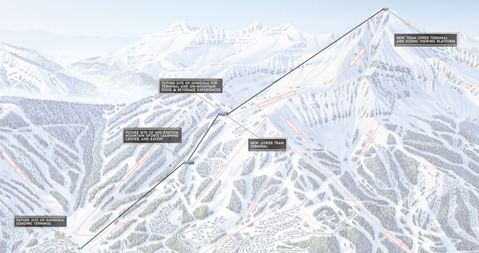 Trail Map showing new gondola and Lone Peak Tram lines at Big Sky Resort