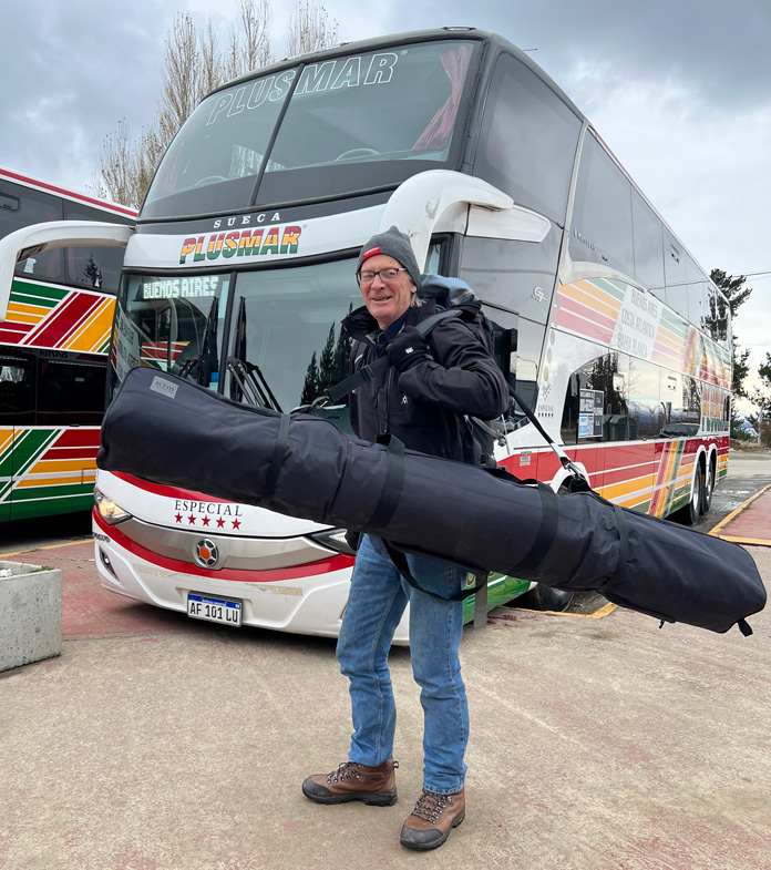 Traveling in Argentina with a full XTM double ski bag