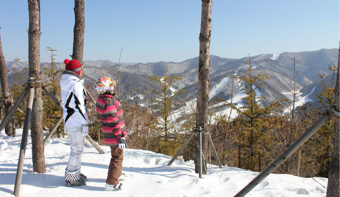 View to Korea's largest ski area, Pyongchang, from neighbouring Alpensia ski resort