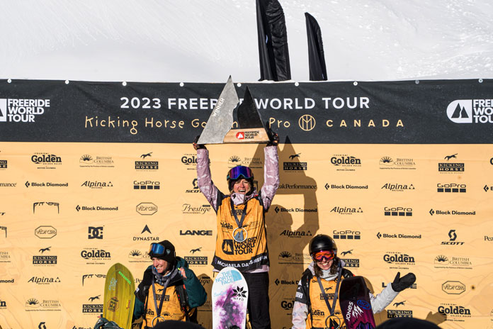 Michaela Davis-Meehan Topping the podium at this year's Kicking Horse Golden Pro FWT event 